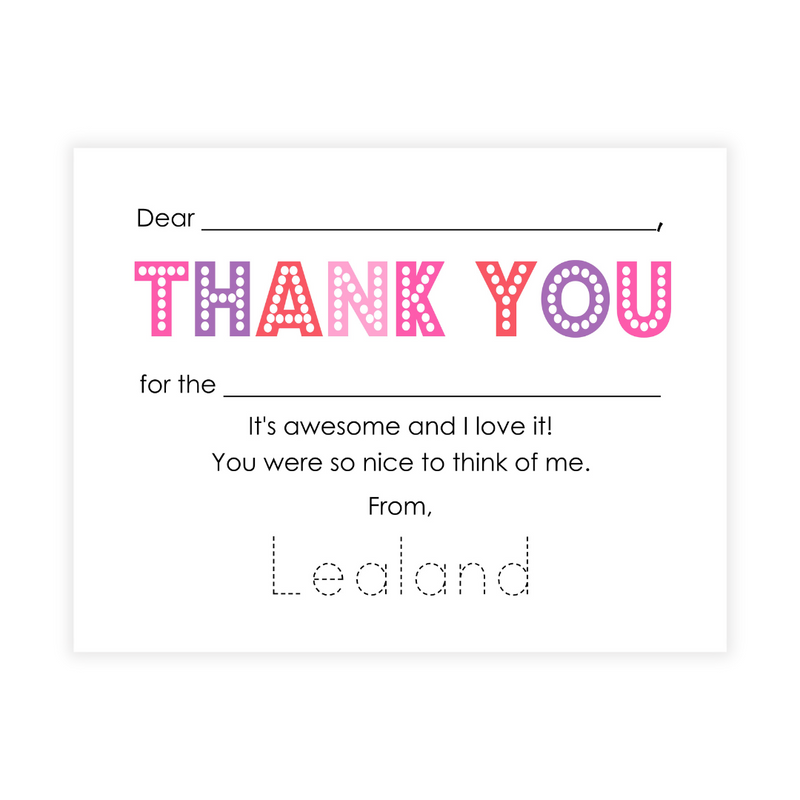 Pink Thank You Fill-in Flat Note Cards