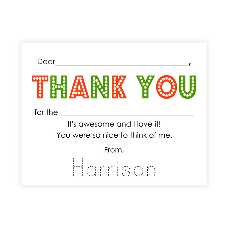 Red + Green Thank You Fill-in Note Cards