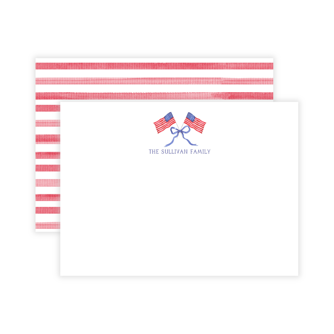 American Flags + Bow Personalized Flat Note Cards