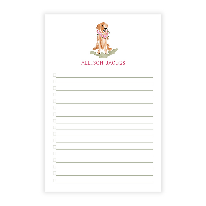 Girly Golden Retriever Personalized List Note Pad