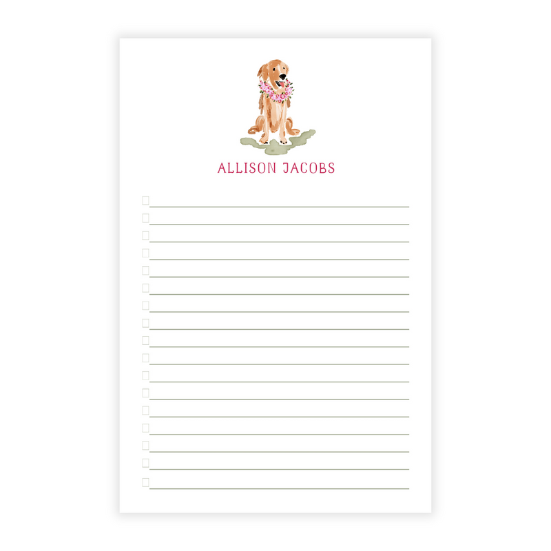 Girly Golden Retriever Personalized List Note Pad