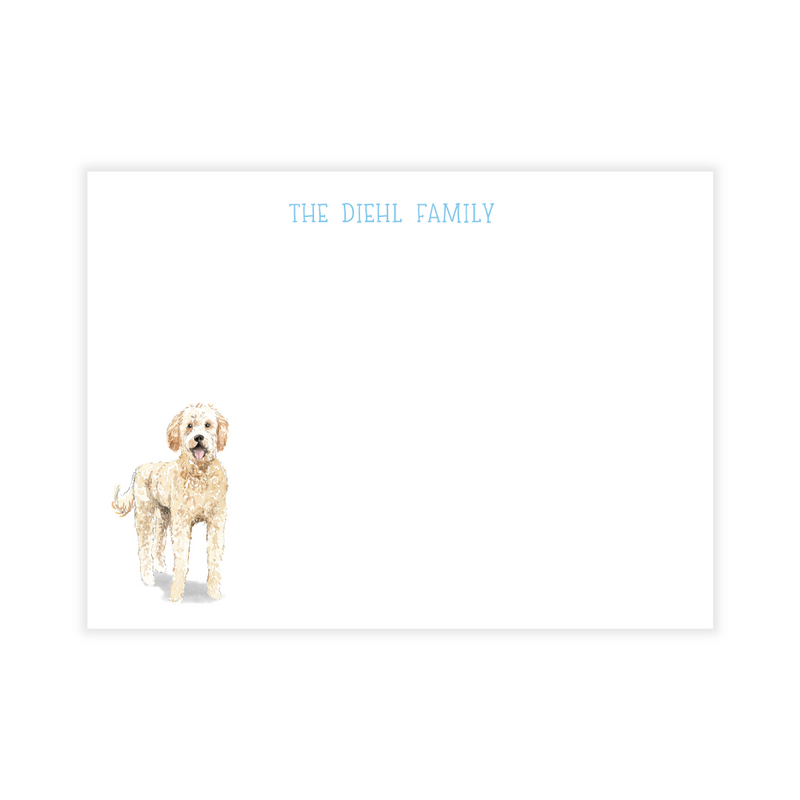 Goldendoodle + Stripes Personalized Large Flat Note Cards