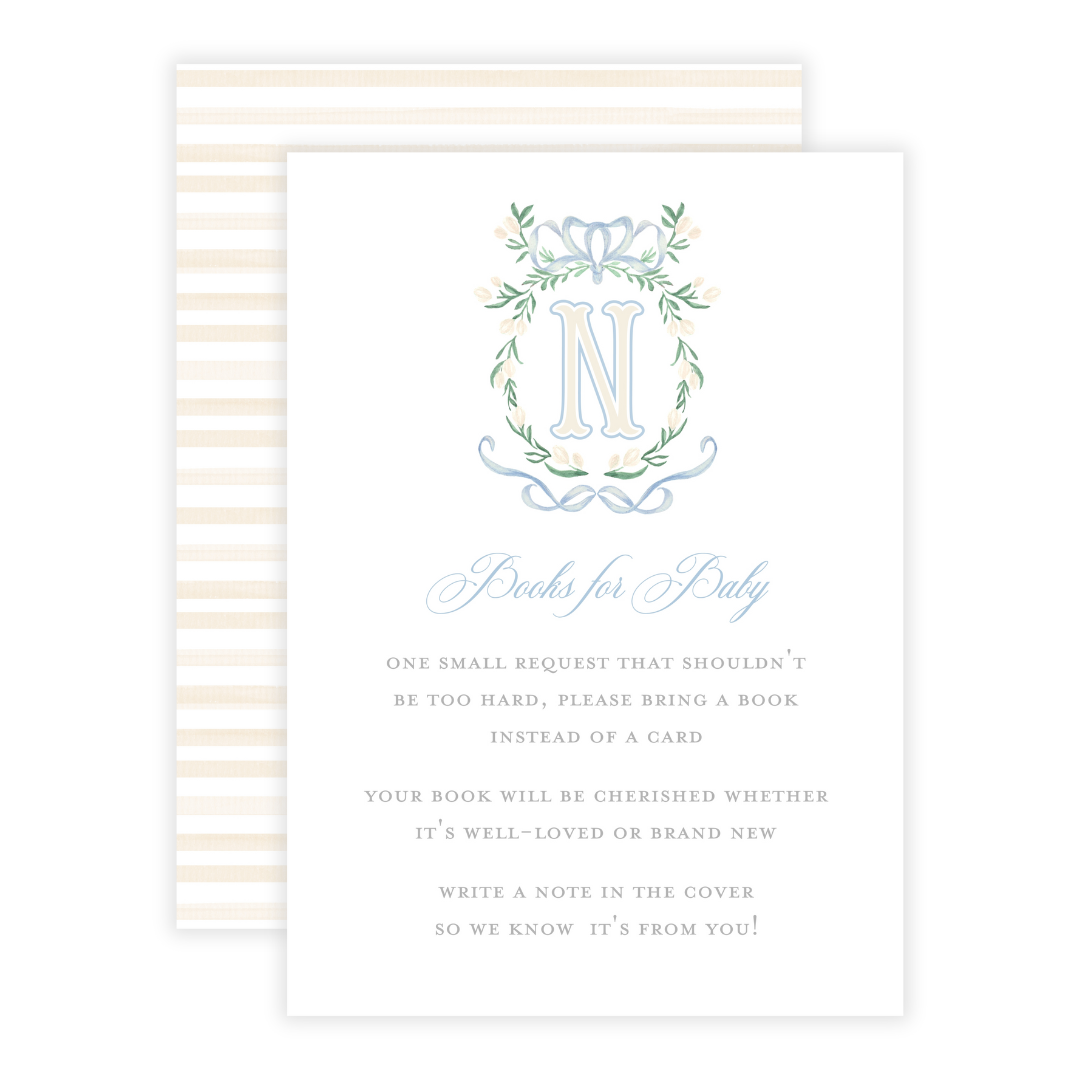 Light Blue Monogram Crest Grandmillennial Baby Shower Invitations