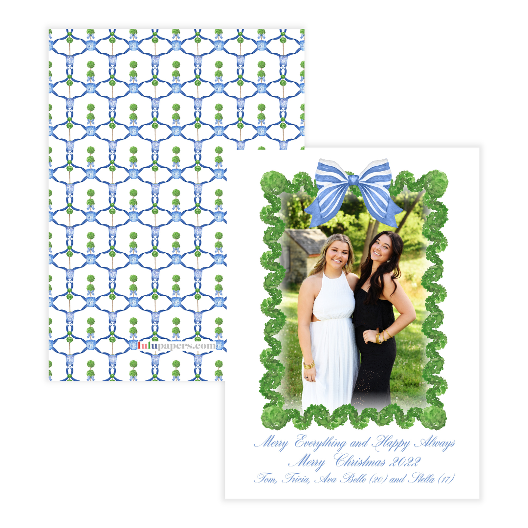 Boxwoods + Blue Bows Holiday Photo Card