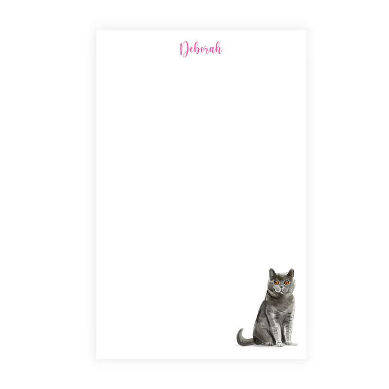 Dark Grey Cat Personalized Note Pad
