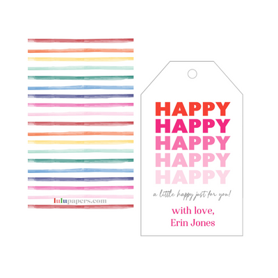 Striped Ribbon Personalized Angled/Drilled Gift Tags - Brake Ink Stationery