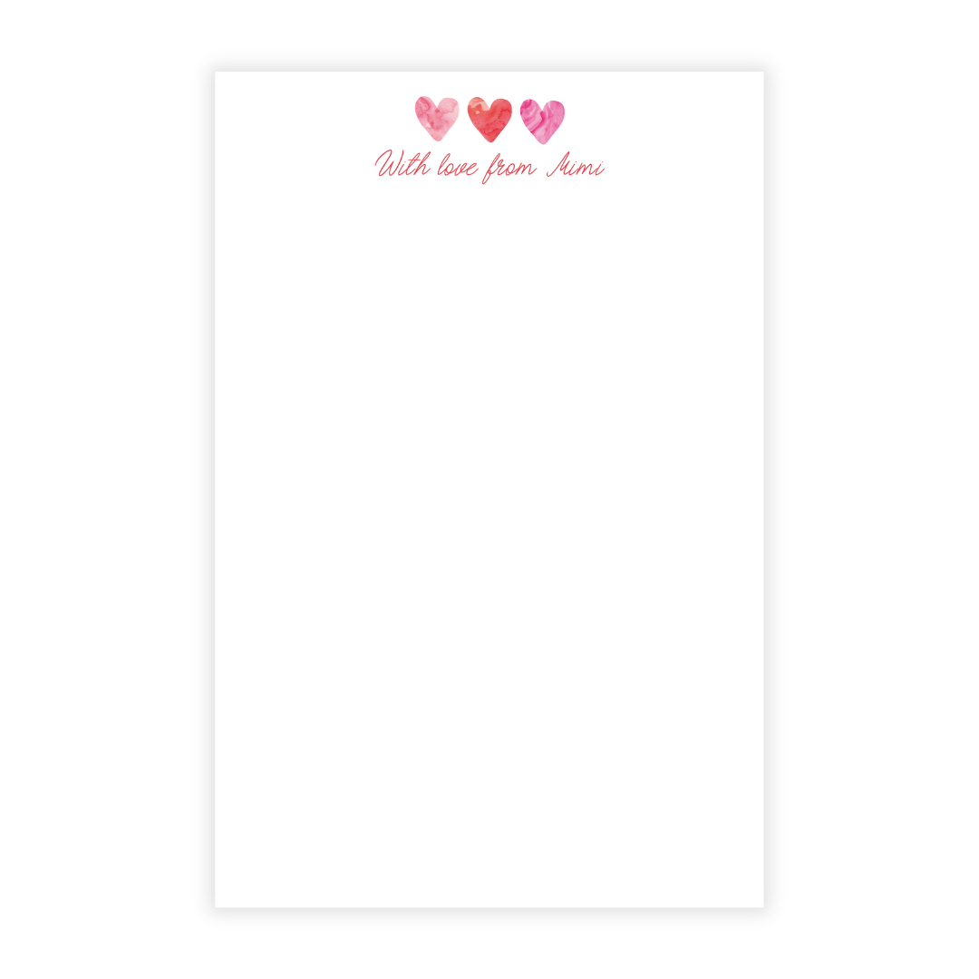 Watercolor Hearts Personalized Note Pad