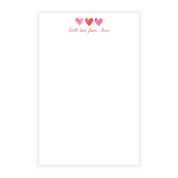 Watercolor Hearts Personalized Note Pad