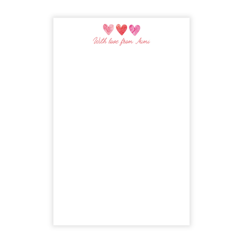 Watercolor Hearts Personalized Note Pad