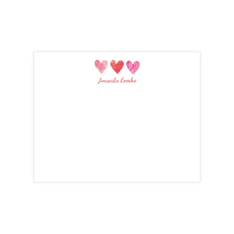Red + Pink Hearts Personalized Flat Note Cards