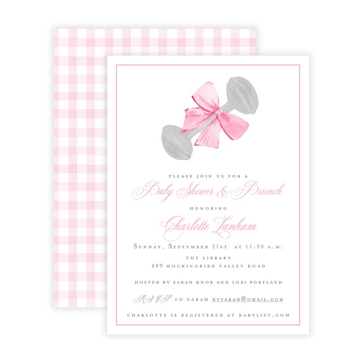 Heirloom Rattle Baby Girl Shower Invitations