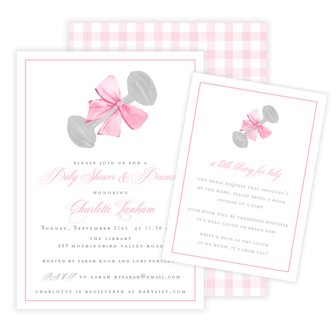 Heirloom Rattle Baby Girl Shower Invitations