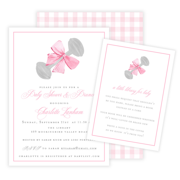 Heirloom Rattle Baby Girl Shower Invitations