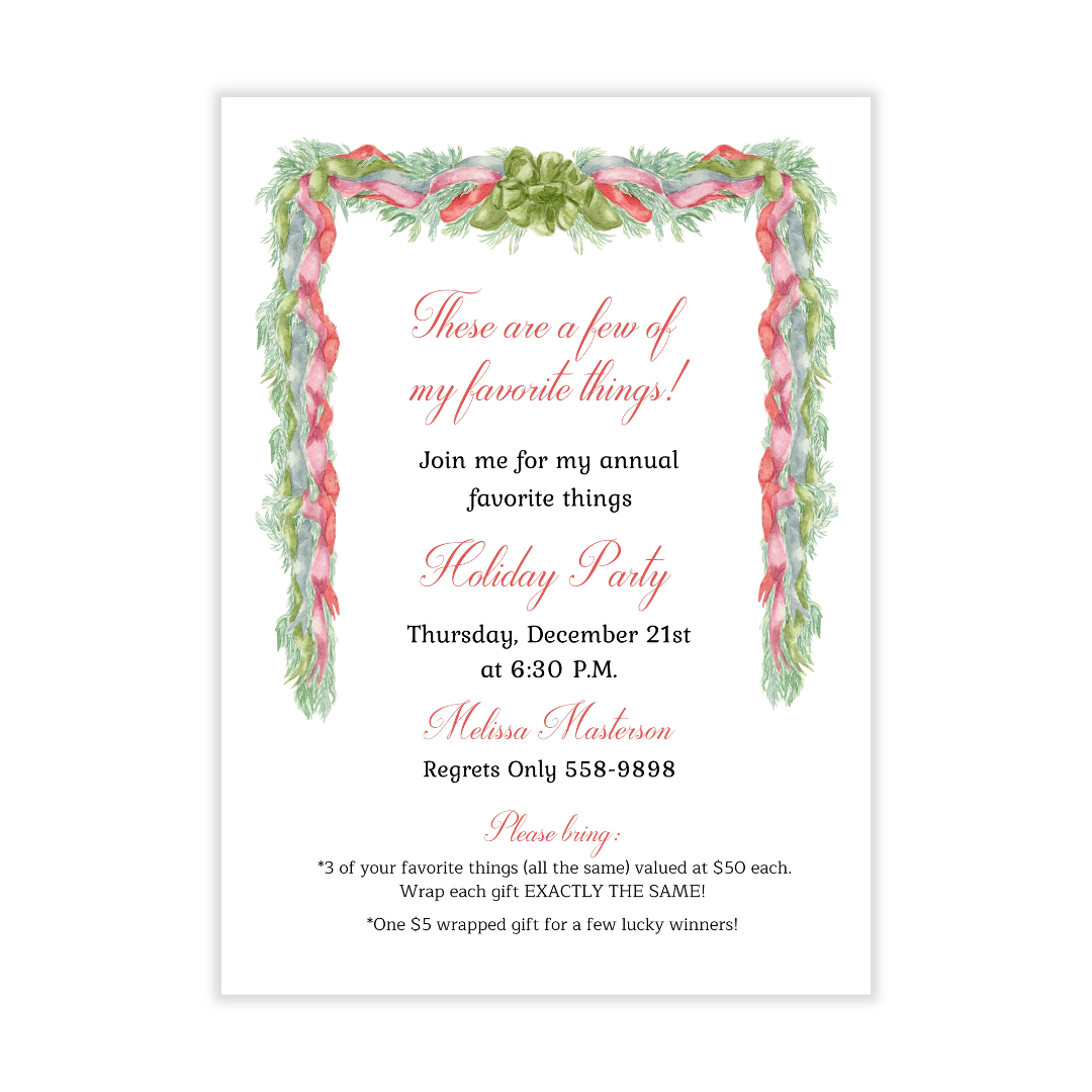 Holiday Velvet Bows + Garland Party Invitation