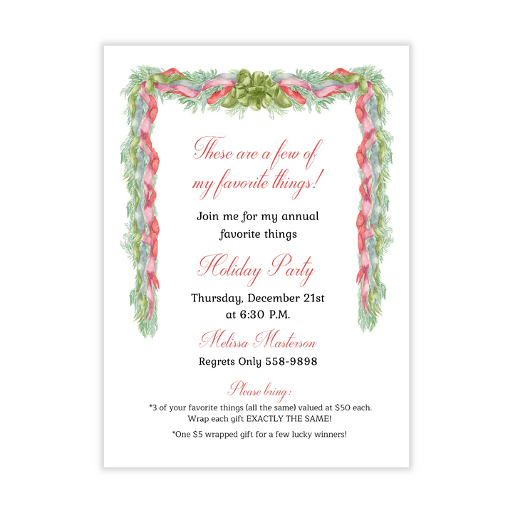 Holiday Velvet Bows + Garland Party Invitation