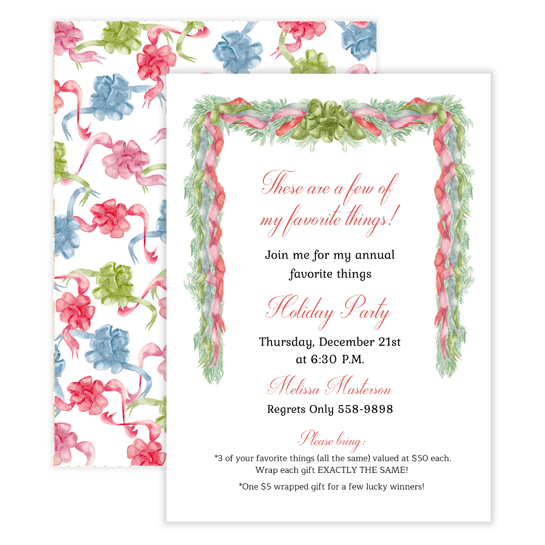 Holiday Velvet Bows + Garland Party Invitation