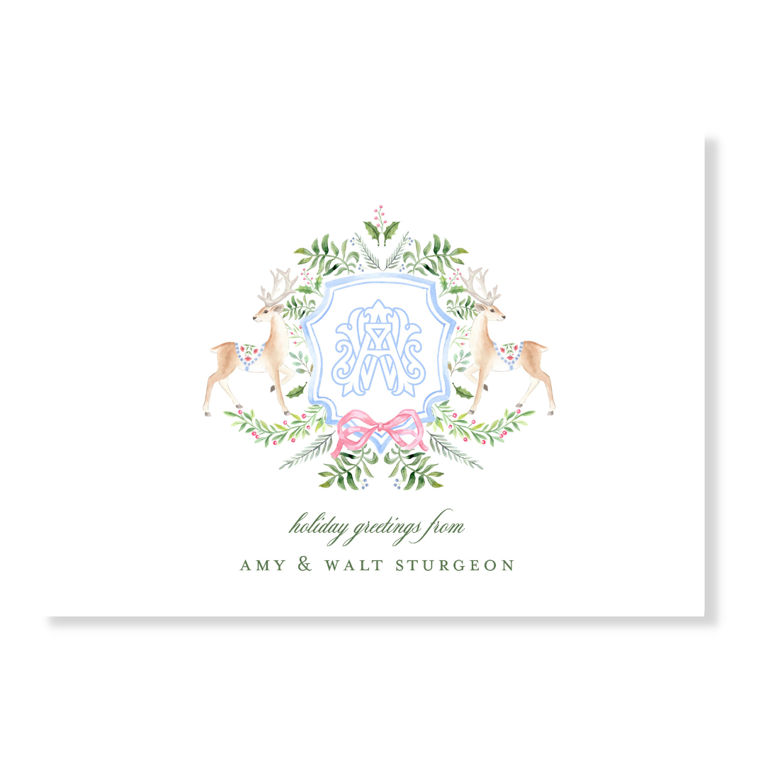 Holiday Crest + 2 Initial Monogrammed Note Cards