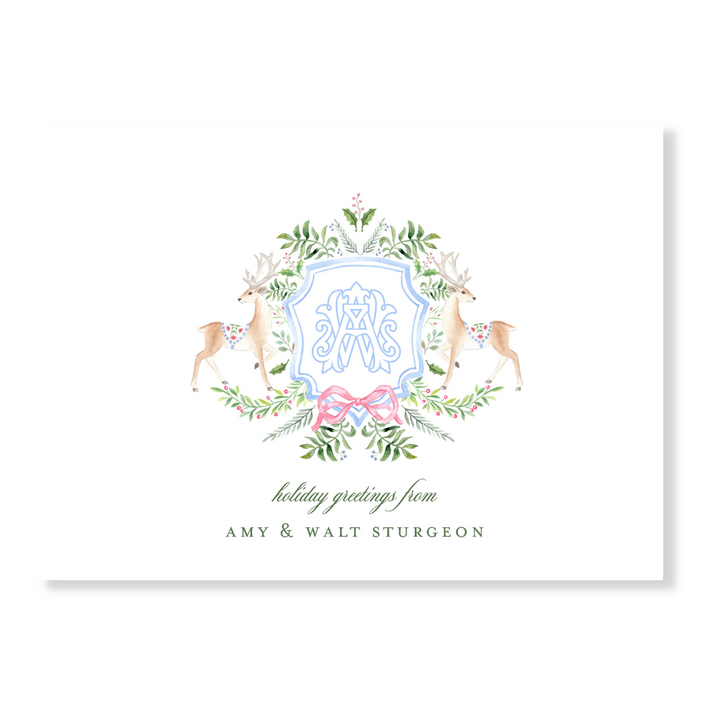 Holiday Crest + 2 Initial Monogrammed Note Cards