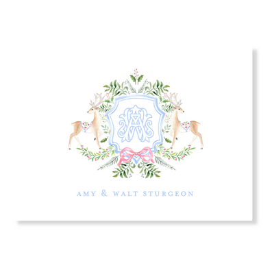 Holiday Crest + 2 Initial Monogrammed Note Cards