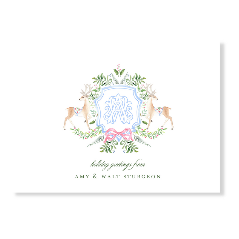 Holiday Crest + 2 Initial Monogrammed Note Cards