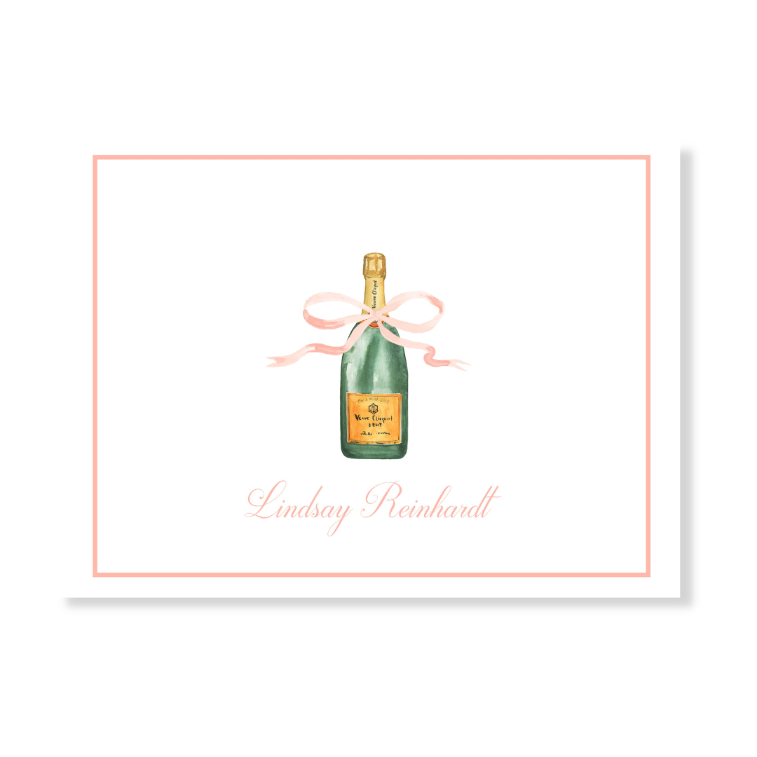 Champagne + Blush Bow Personalized Note Cards