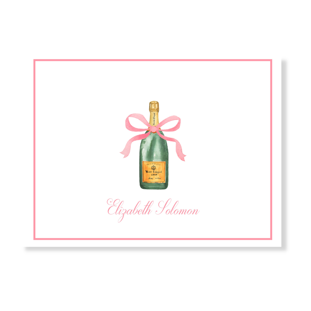 Champagne + Pink Bow Personalized Note Cards