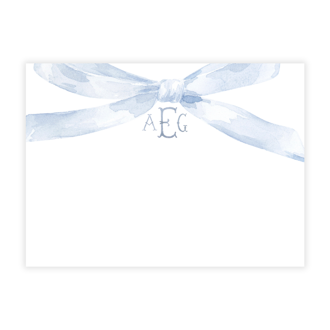 Large Blue Bow + Monogrammed Flat Note Cards