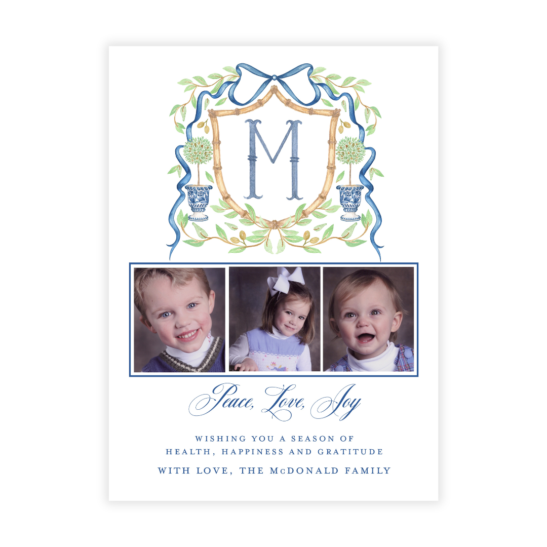 Bamboo Crest + Monogram Holiday Photo Card