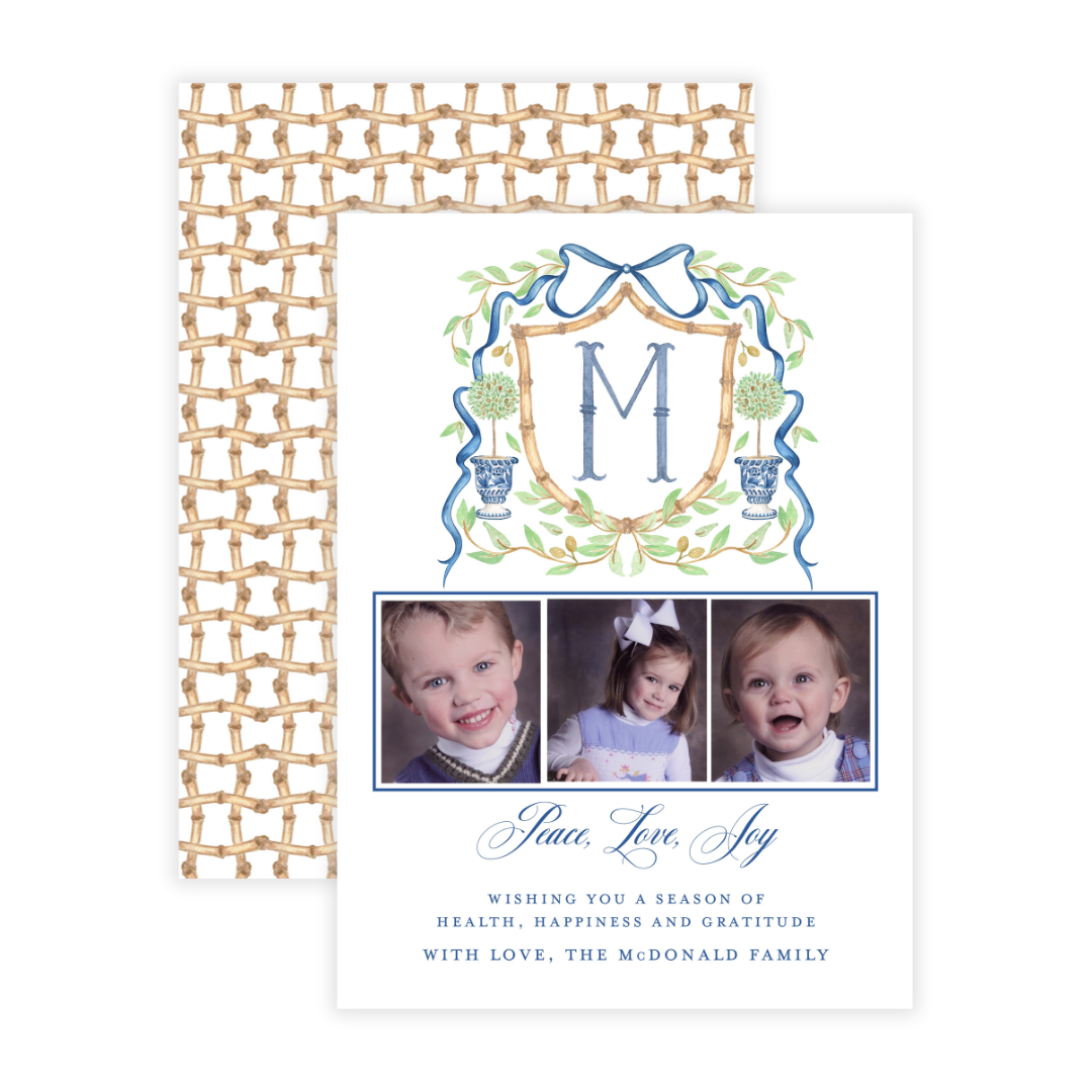 Bamboo Crest + Monogram Holiday Photo Card