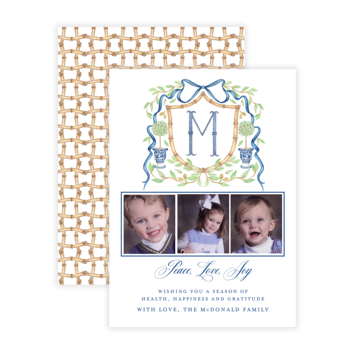 Bamboo Crest + Monogram Holiday Photo Card