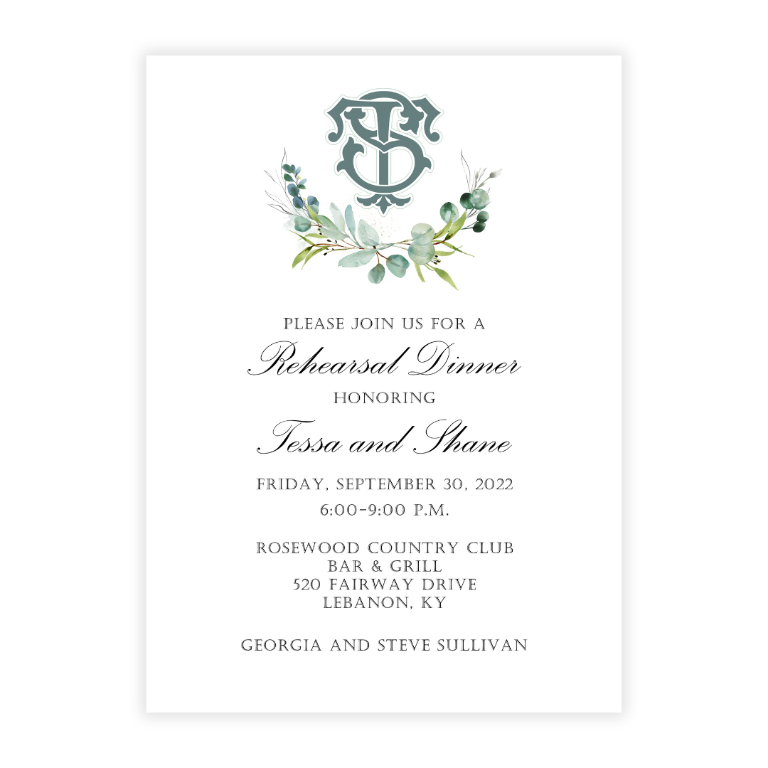 Semi-Custom Monogram and Botanical Wreath Invitation