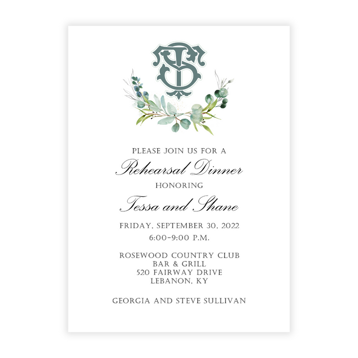Semi-Custom Monogram and Botanical Wreath Invitation