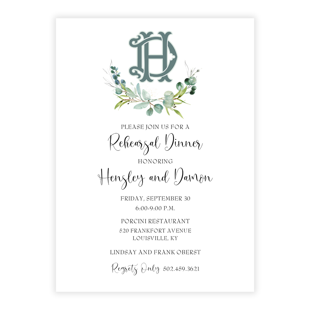 Semi-Custom Monogram and Botanical Wreath Invitation