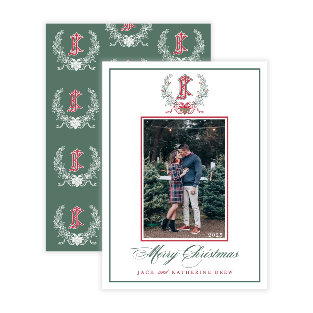 2 Initial Monogrammed Crest Holiday Photo Card