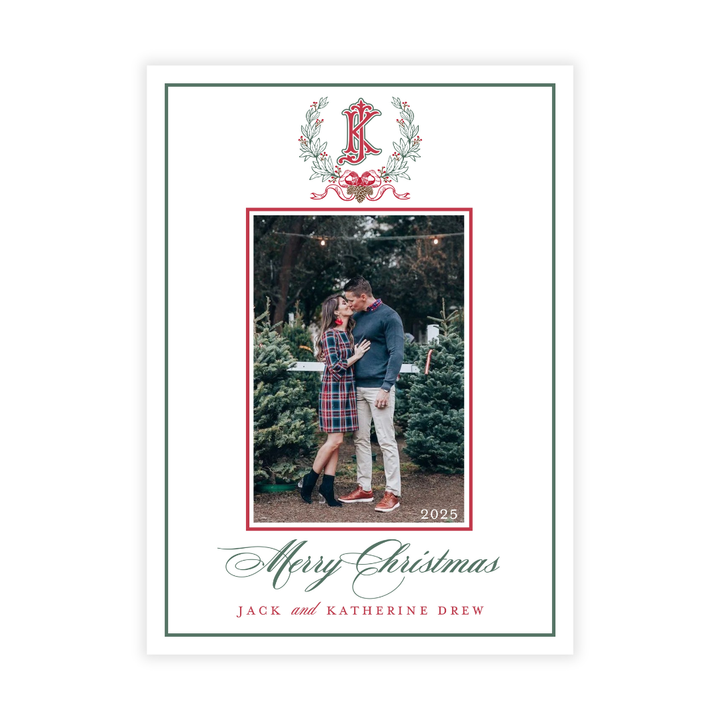 2 Initial Monogrammed Crest Holiday Photo Card