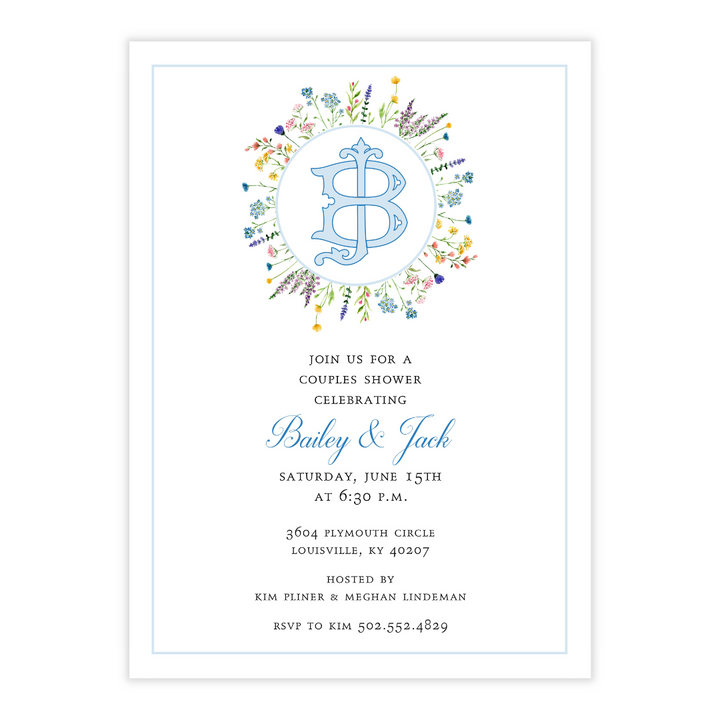 Wildflower Monogrammed Bridal Shower Invitation