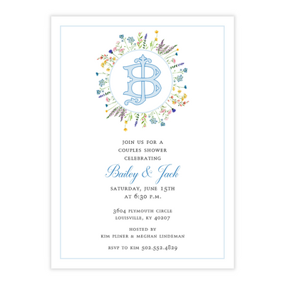 Wildflower Monogrammed Bridal Shower Invitation