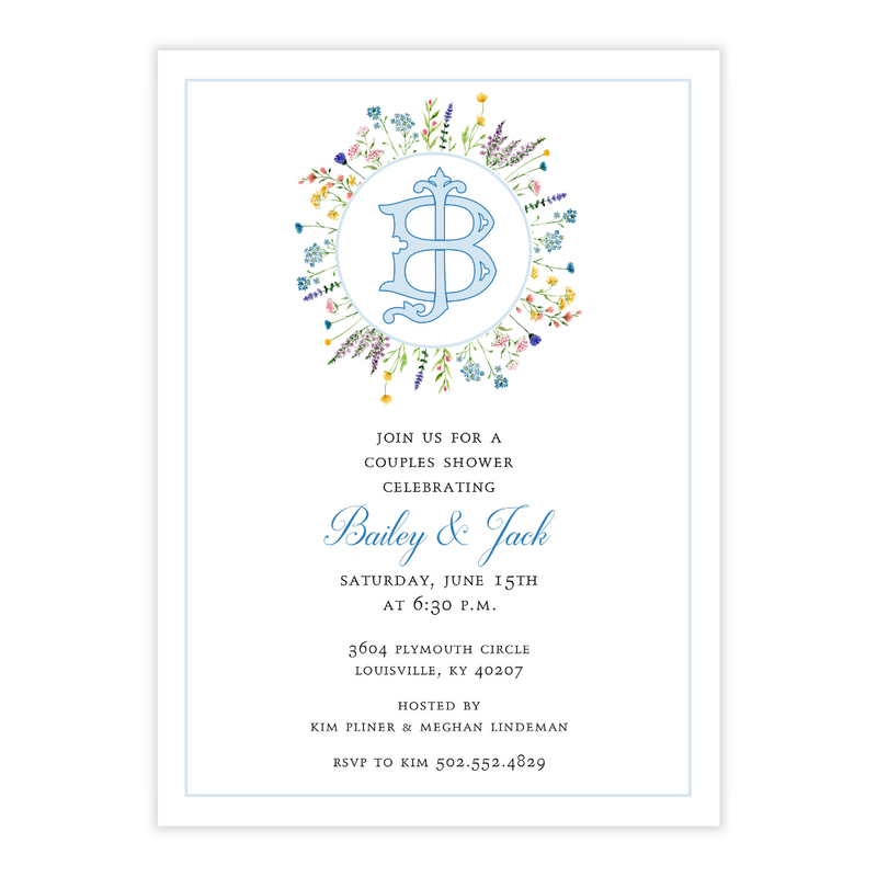 Wildflower Monogrammed Bridal Shower Invitation