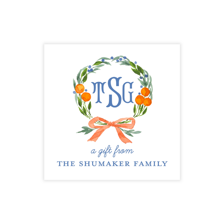 Monogrammed Wreath + Bow Stickers or Cards