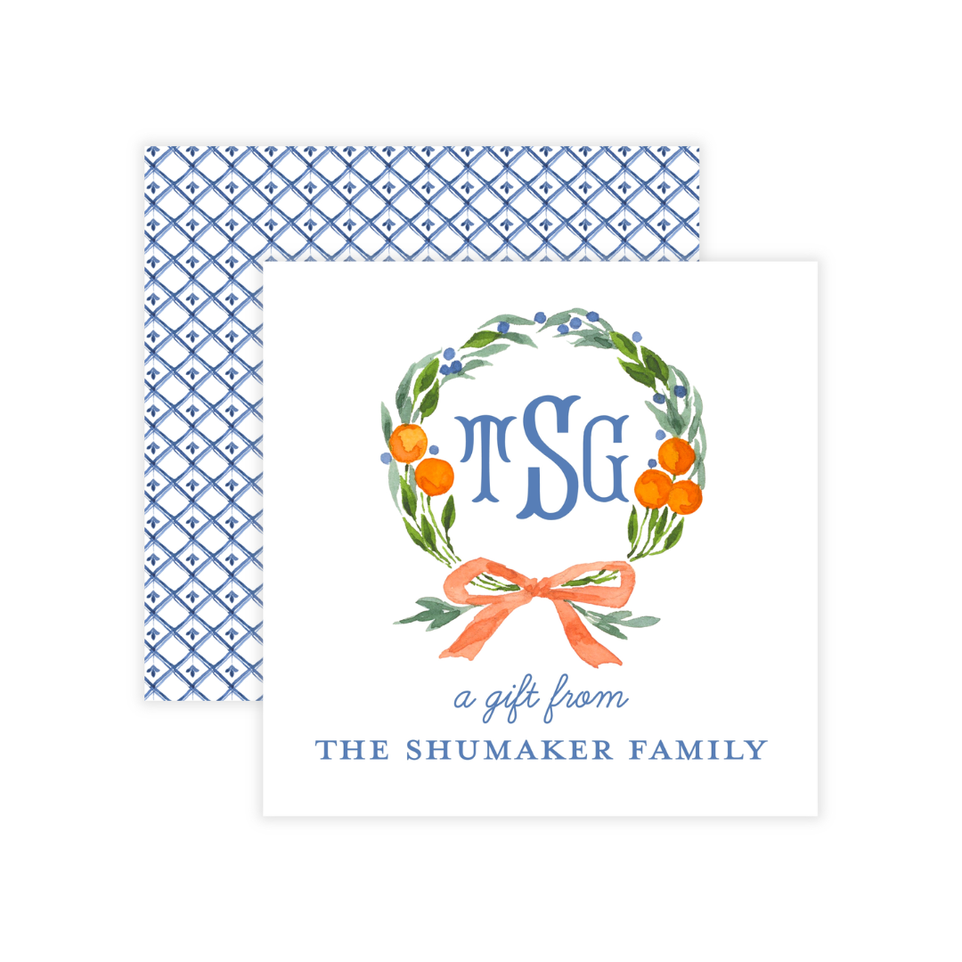 Monogrammed Wreath + Bow Stickers or Cards
