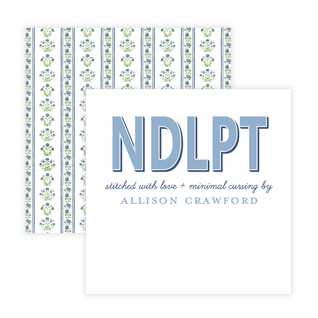 Needlepoint Card for Handstitched Gifts in Blues- Semi Custom + Personalized