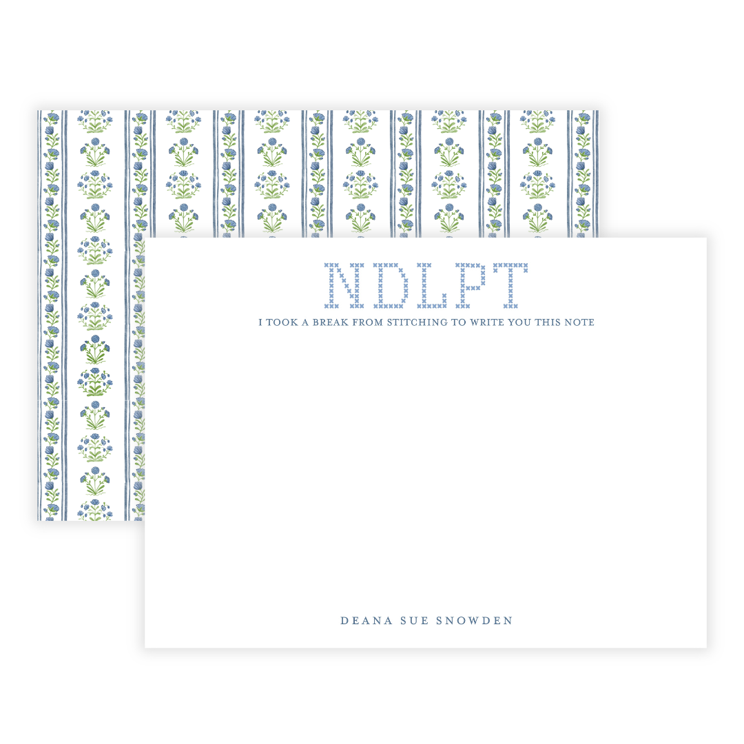 Blue Needlepoint Large Flat Note Cards