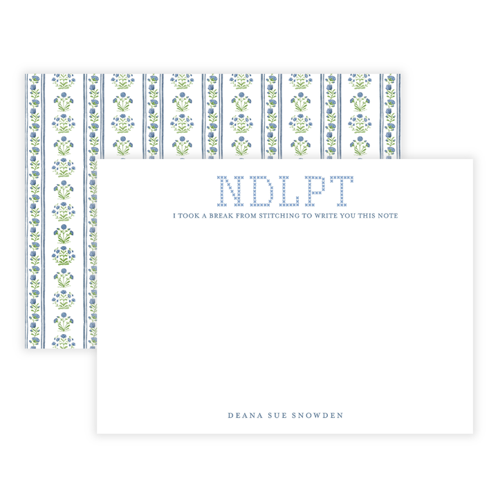 Blue Needlepoint Large Flat Note Cards