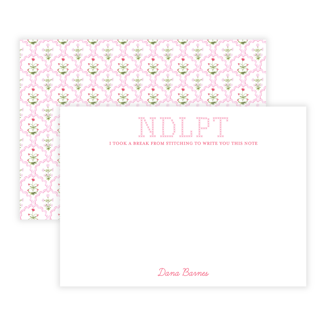 Pink Needlepoint Large Flat Note Cards