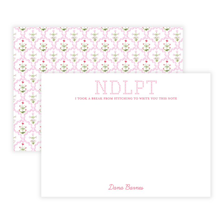 Pink Needlepoint Large Flat Note Cards