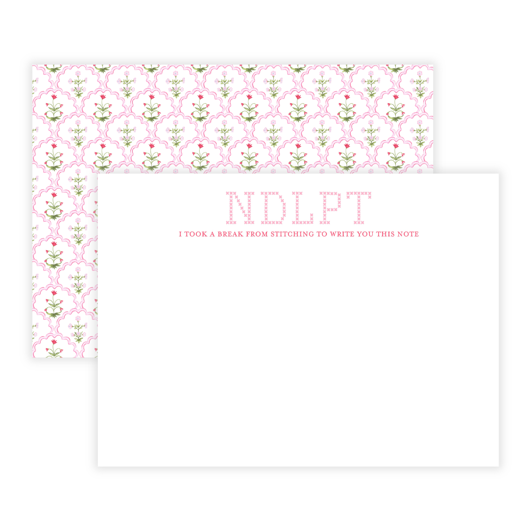 Pink Needlepoint Large Flat Note Cards