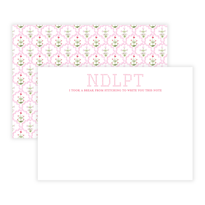 Pink Needlepoint Large Flat Note Cards