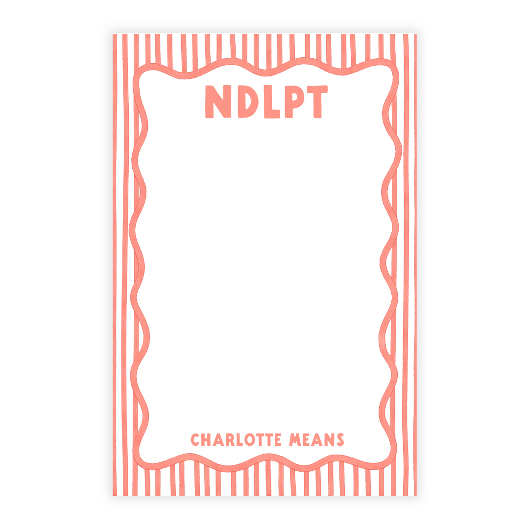Coral Striped NDLPT Note Pad- Personalized!