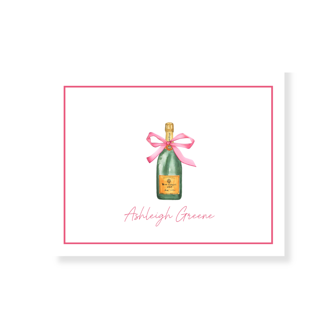 Champagne + Pink Bow Personalized Note Cards