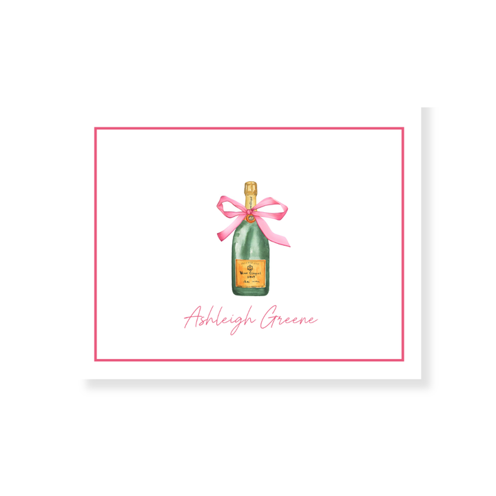 Champagne + Pink Bow Personalized Note Cards
